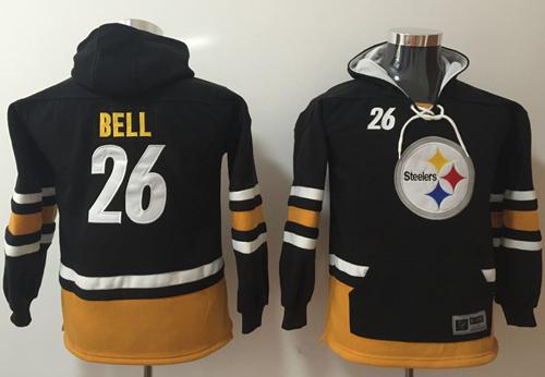 Nike Steelers #26 Le'Veon Bell Black/Gold Youth Name & Number Pullover NFL Hoodie - Click Image to Close